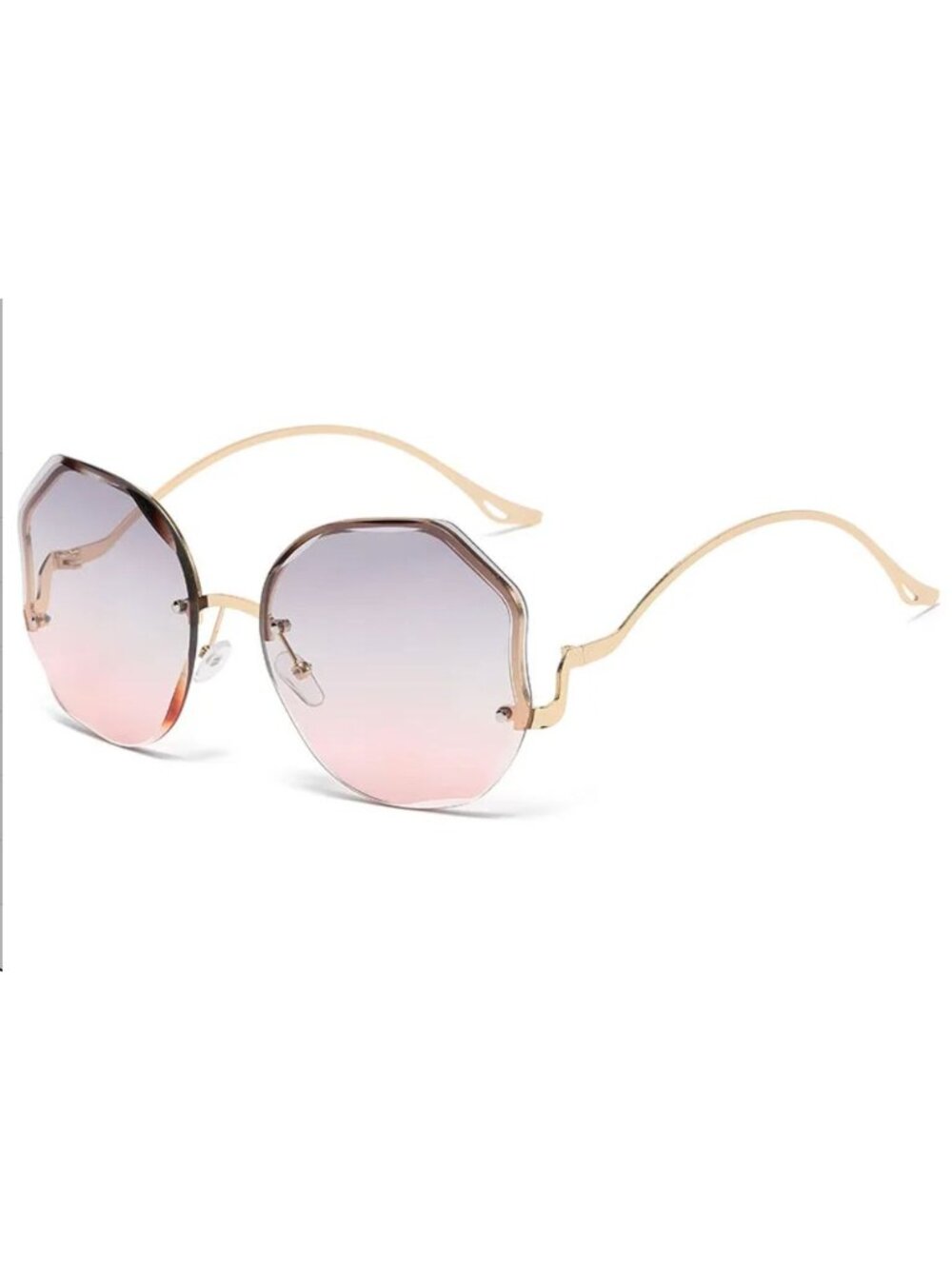 Octagon Grey to Pink Gradient Oversized Sunglasses With Unique Gold Metal Frame